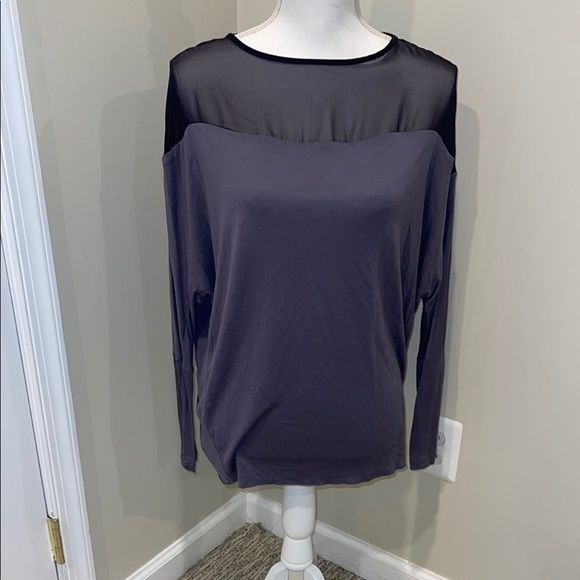 Kenar Grey Long Sleeve Blouse - Size M, Sheer Neckline, Business Casual - Picture 2 of 6